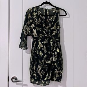 BCBG MaxAzria Green & Gold One Shoulder Dress